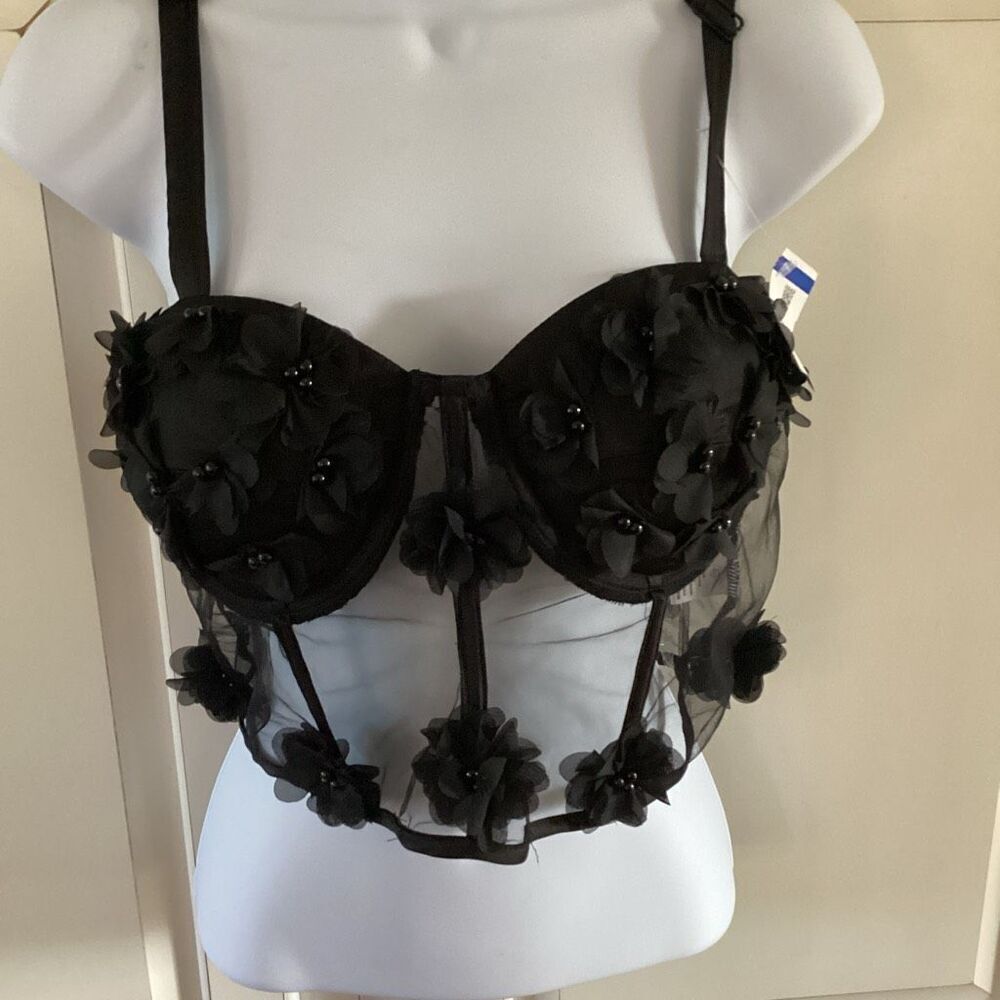 Victoria’s Secret Black Floral Lace Bralette Corset Sz XL